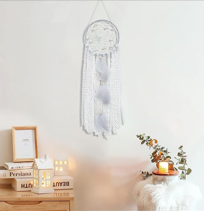 Dream Catchers Boho Wall Decor Moon and Sun Feather Handmade Traditional Dream Catcher Wall Hanging Decor for Kids Bedroom Adult Living Room Home Bohemian Decorations (Grey Set)