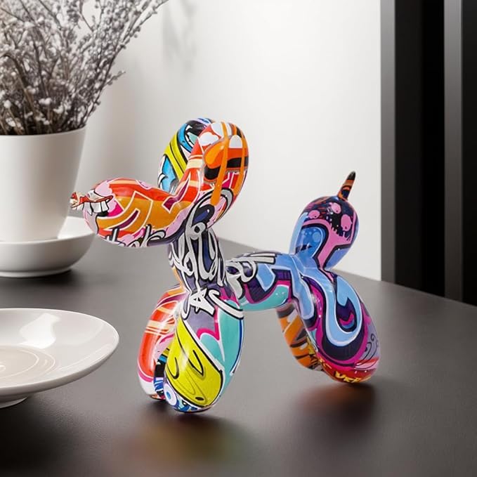 Resin Balloon Dog Sculpture - Collectible Figurines Decor for Home | Office Desktop Resin Decors Balloon Dog Decor (Graffiti)