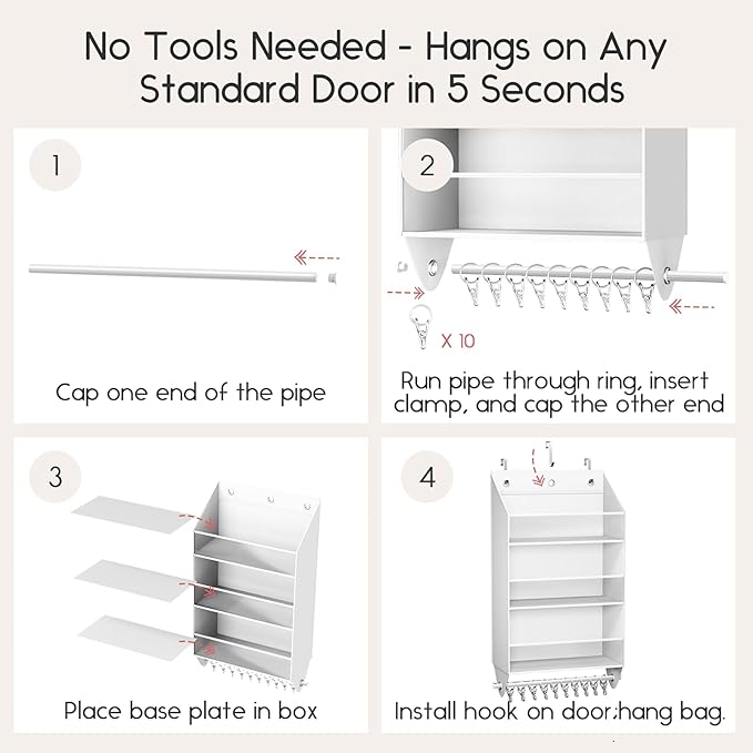 Over the Door Hat Rack - 3-Layer Design Hat Organizer Holds 30-36 Hats with 10 Hooks, Ideal Hat Rack for Door, Over the Door Organizer for Closet, Apartment, Bedroom, Dorm, 1 Pack, White