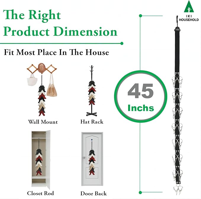 IKI Hat Organizer for Baseball Caps - Holder Closet 2Pack Each 16 Premium Clips, Good Hangers Rod, Display Wall Mount, Easy Storage Racks and Hats, Black