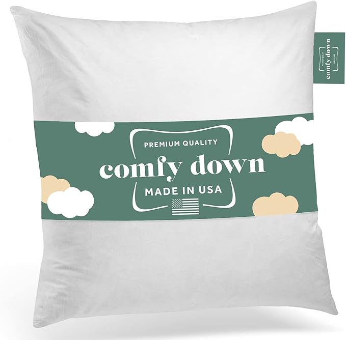 ComfyDown 26x26 Decorative Throw Pillow Insert, Down and Feathers Fill, 100% Cotton Cover 233 Thread Count, Square Pillow Insert - Made in USA