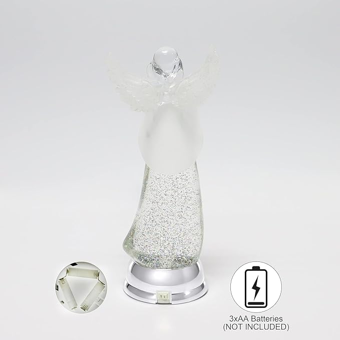 Christmas Angel Snow Globe Water Spinner LED Light Battery Operated Glitter Angel Figurine 12.8” Tabletop Christmas Decoration Holiday Home Décor by Moments in Time