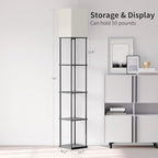 SUNMORY 5 Tier Floor Lamp with Shelves, Modern Square Standing Lamp with 3 Color Temperature Bulb, Corner Display Bookshelf Lamp for Living Room and Bedroom, Tall Shelf Floor Lamp