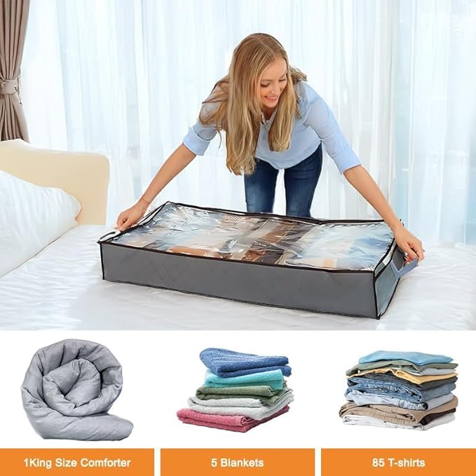 90L Under Bed Storage Containers, Closet Organizers and Storage Bins, Foldable Underbed Storage Bags for Blankets, Towels, Comforter, Sweaters, Linen Sheets, Wrapping Paper (Black, 4 Pack)