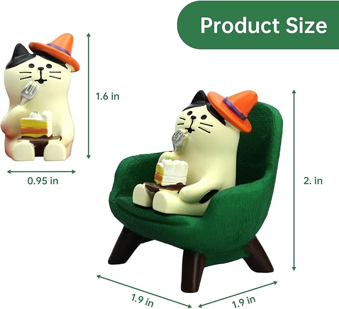 RAQWI Cute Kitten Figurine Eating Cake on Green Sofa, Mini Resin Cat Statue for Office Desk & Home Decoration, Adorable Easter Spring Gift for Cat Lovers, Women, Friends