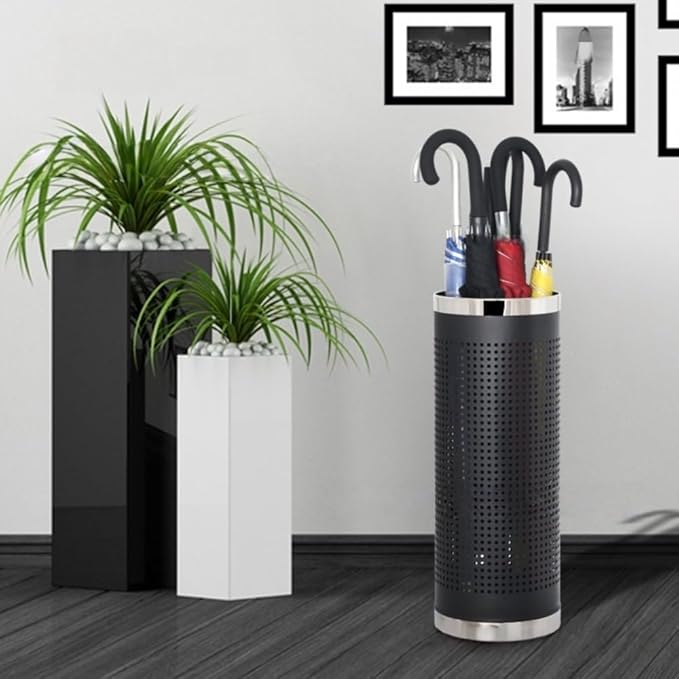 Stainless Steel Umbrella Stand Umbrella Storage Bin Space-Saving Perforated for Home Office Entryways Hotels (C)