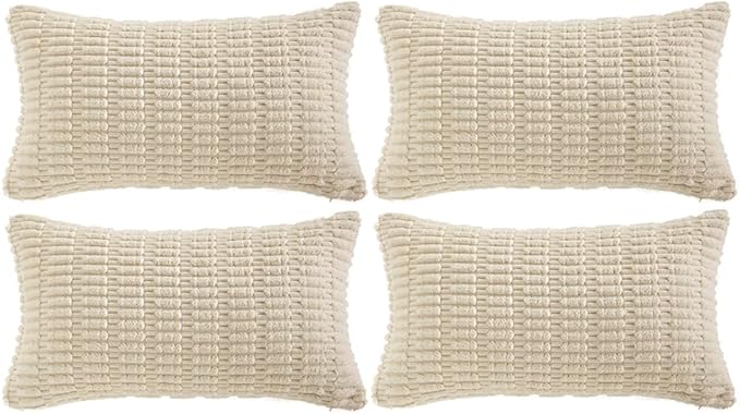 Fancy Homi 4 Packs Decorative Throw Pillow Covers for Living Room Couch Bed, Modern Farmhouse Boho Home Décor Accent Cushion Case, 20" x 12", Cream