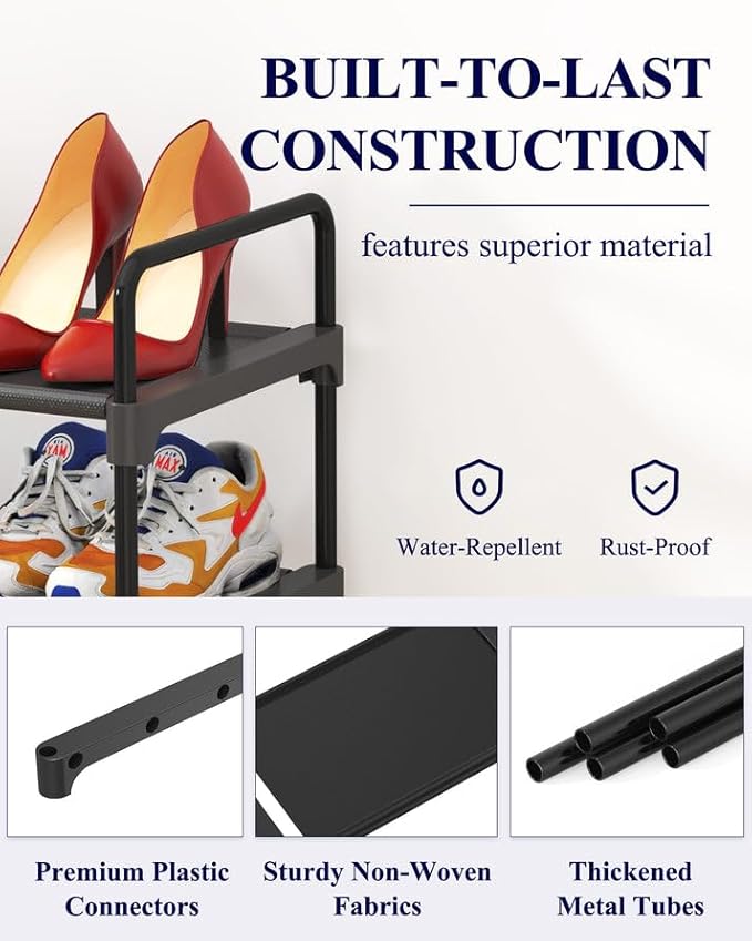 Kitsure Shoe Rack for Closet, Sturdy Shoe Storage for Entryway, Space-Saving Shoe Rack Small and Shoe Shelf, 27.6" Wide, Black