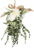 Artificial Floral Teardrop Swag Garland Hanging Flower Teardrop Wreath for Wedding, White