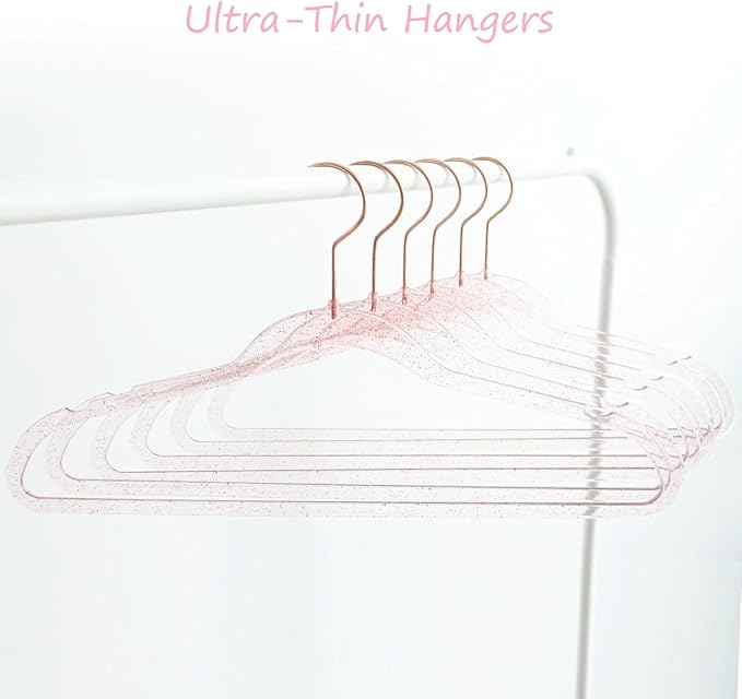 Pink Clothes Hangers 16", 20 Pack Plastic Clear Coat Hanger for Adult Closet, Durable Bling Ganchos de Ropa with Swivel Hook, Notched Shoulders & Ultra-Thin Space Saving Laundry Hanger for Dress Suits