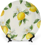 Lemon Theme Decorative Ceramic Plate Round Porcelain Plate,7 inch,Fruit Watercolor Pattern,for Decorative Ornaments Giving Plates,1 Plate with 1 Display Stand,Yellow Green