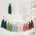 Rainbow Boho Tassel Wall Hanging with Wood Beads - Colorful Pastel Tassel Garland for Kids Room, Classroom, Bedroom, Nursery Home Decoration