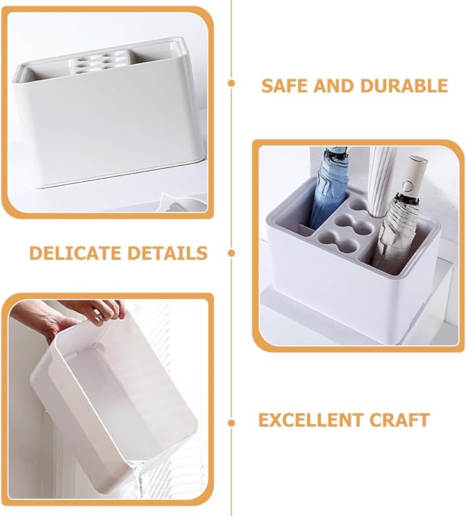 OSALADI White Umbrella Stand with Drain Tray Space-Saving Organizer Rack for Home Office Dormitory Rounded Corners with Positioning Grooves Suitable for Folding and Standard Umbrellas