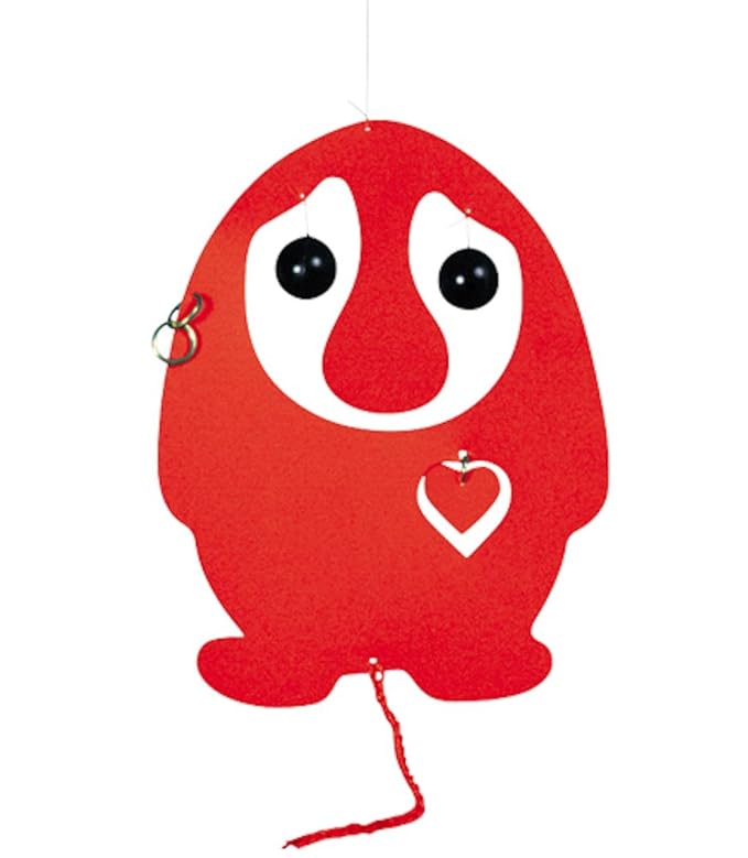 Flensted Mobiles Puffing Troll Red/Red Heart Hanging Mobile - 7 Inches - High Quality Plastic