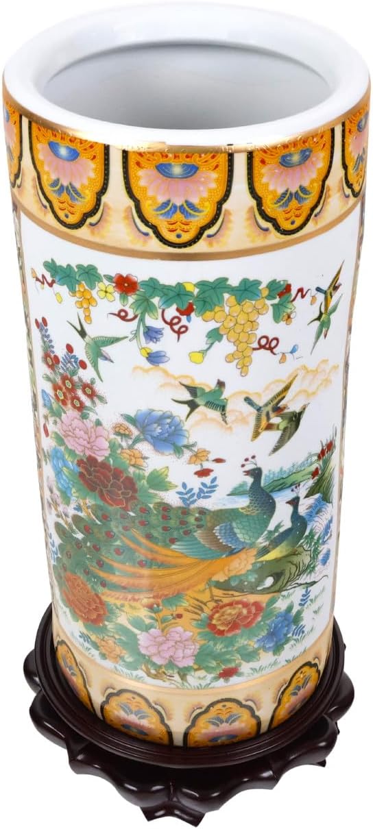 ORIENTAL Furniture Warehouse 18" Satsuma Style Painted Porcelain Umbrella Stand