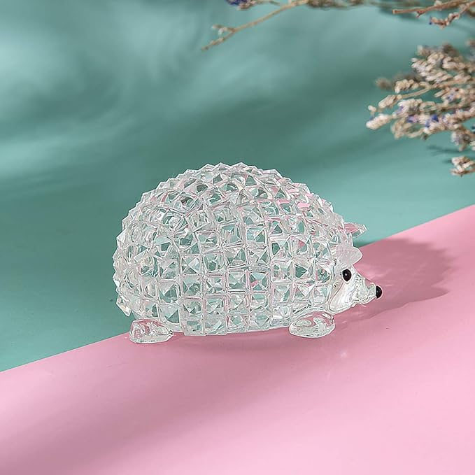 LONGWIN Mini Statues of Glass Hedgehog Crystal Animal Collectible Figurines Home Tabletop Decorative Ornaments