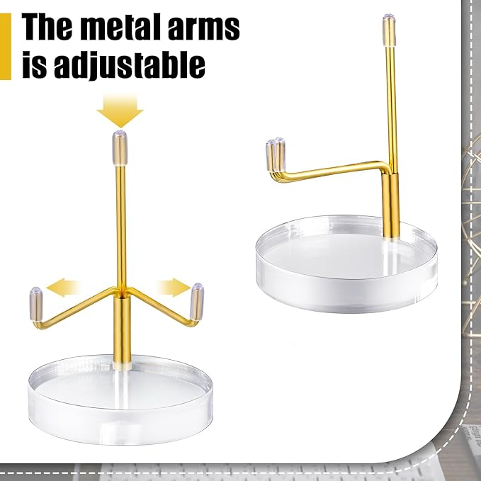 Suzile 4 Pcs Adjustable Metal Arm Display Stand Easel with Acrylic Base Rock Display Easel Holder Acrylic Crystal Clear Plate Stand for Geodes Mineral Agate(Gold,2 x 2 x 3.5 Inch)