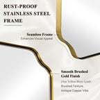 ANDY STAR 26"x38" Gold Mirror, Brushed Brass Scalloped Wall Mirror, Unique Rectangle Mirror, Bathroom Mirror in Anti-Rust Stainless Steel Metal Frame, 1’’ Deep Wall-Mounted Vertically/Horizontally