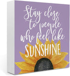 Sunflowers Purple Room Decor Sunflower Gifts for Women Spring Decor Purple Accessories Sunflower Wooden Box Sign for Home Office Desk Tabletop Shelf