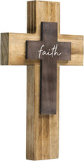 OKSQW Wall Wooden Cross Christians Crosses Spiritual Religious Cross With Hook Christmas Wall Hanging Handmade Nature Wood Color with Faith Design for Church Home Room Decor Wood Crucifix Gift