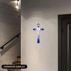 VINETEN Blue Enamel Crucifix Wall Cross -Saint Benedict Metal Wall Art-Cross Give Blessing and The Spiritual Sacred -Crucifix Gift for Grandma, boys Baptism Gift