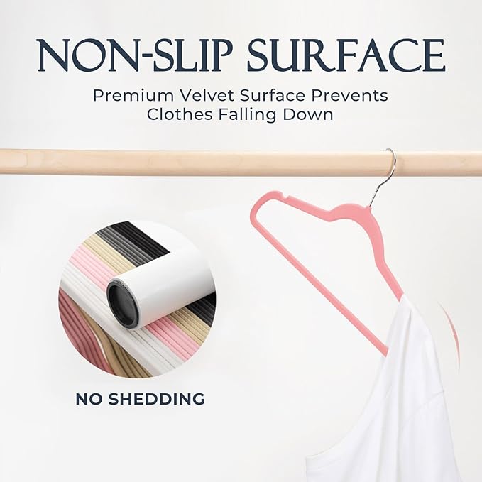 HOUSE DAY Pink Velvet Hangers 20 Pack, Premium Non-Slip Felt Clothes, Sturdy Heavy Duty Coat, Durable Hangers for Suits, Space Saving with No Hanger Mark, 360° Swivel Rotating Rose Gold Hook