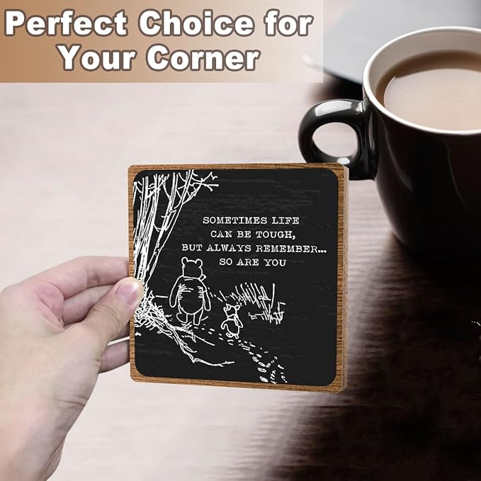 Winnie Inspirational Desk Sign Pooh, Cute Inspirational Gifts for Women Men, Friends Family Apart Gifts, Sympathy Keepsake, Motivational Table Desk Cubicles Accessories Decorations