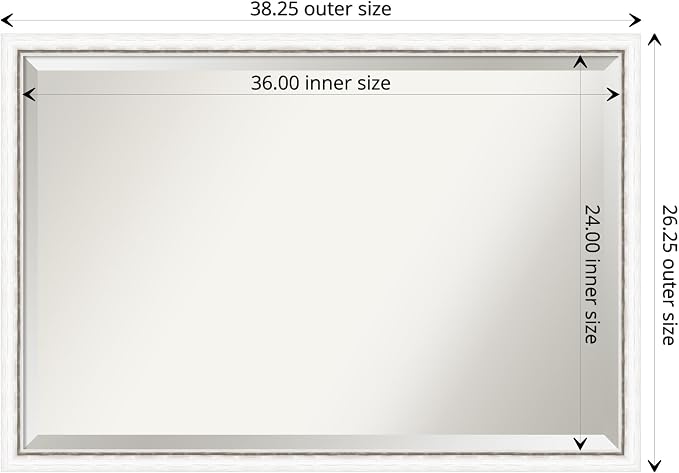 Amanti Art White Wall Mirror 26x38 Morgan White Silver Rectangle Bathroom Mirror for Wall Decor Living Room, Large Modern Wood Frame, Hangs Horizonally and Vertically, Bathroom Decor, Beveled Edge