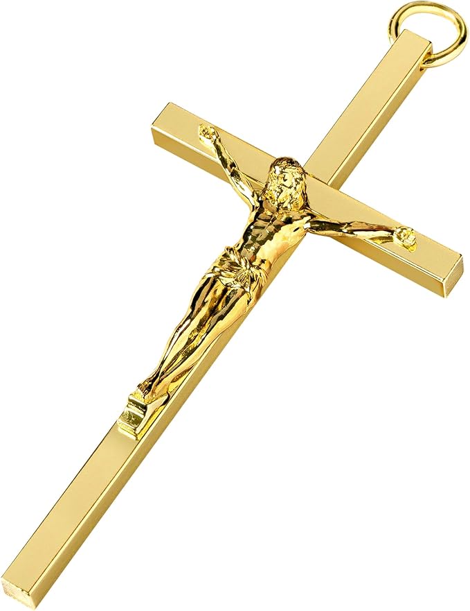 KUXBET Crucifix Cross, Metal Gold Crucifix with Jesus Crucifix, My Heart/Encouragement Gift Pocket Stress Cross Fidget for Christian Faith, Prayer, Christmas Gifts (4.1inch, Antique Gold)