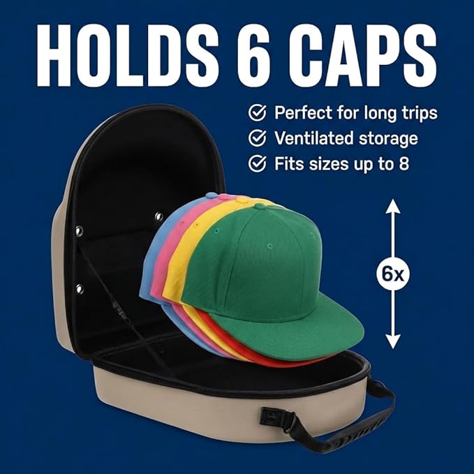 Lids Hat Travel Case – Baseball Cap Carrier for 6 Hats, Durable Black Exterior with Grey Interior, Storage with Handle & Adjustable Shoulder Strap, Hard Hat Organizer for Travel & Closet