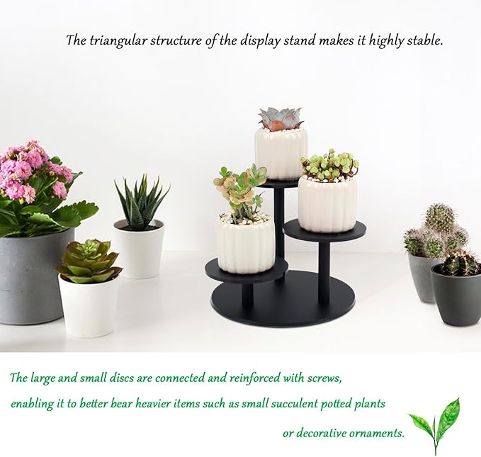 Frosted Acrylic Table Display Stand for Figure Small Display Risers Black for Succulent Plants 3 Tier Round Risers for Decor 1 Pack