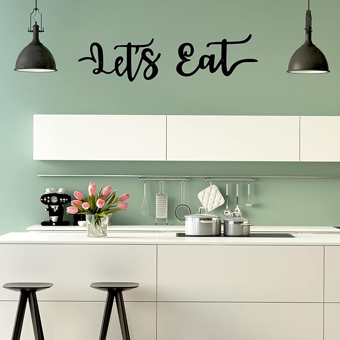 Hotop 2 Pieces Let's Eat Metal Sign, Rustic Black Cutout Eat Kitchen Decor, Kitchen Hanging Wall Plaque Farmhouse Wall Sign for Home Kitchen Dining Living Room Decoration