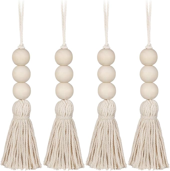 Wood Bead Garlands,Farmhouse Beads Tasels,Rustic Country Decor Prayer Beads for Home Door Knob Decor