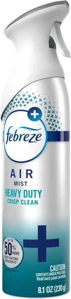 Febreze Air Mist, Air Freshener Spray, Odor Fighting Room Spray, Deodorizer for Home Bathroom Kitchen Office Apartment Dorm Room Classroom, Heavy Duty Crisp Clean Scent, 8.1oz, (Pack of 6)