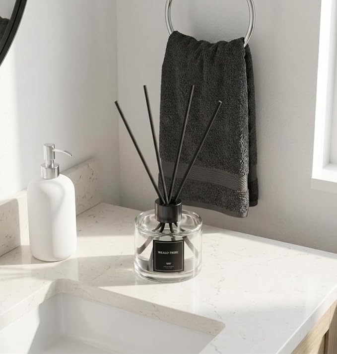 WEALD TRIBE Reed Diffuser Set of 3 for Bathroom Air Fresheners, Oil Defusers Sticks | Bamboo, Sage & Sea Salt, Sandalwood Ebony Scent(1.7 fl oz Each Pack) Home Fragrance with 12 Sticks | Shelf Decor