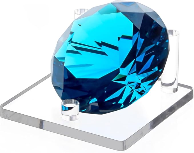 Jusalpha 4 PC Clear Acrylic Rock Display Stand - Three-Peg Display Easel Stands for Fossil Coral Geodes Rock Mineral Agate, Crystal Display Stand with Square Base (Small)