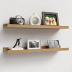 Boswillon 23.6 Inches Long Floating Shelves, 2 Set Modern Wall Shelf for Bedroom, Nursery Book Shelf with Lip, Picture Ledge Shelf for Wall Decor Living Room Bathroom Kitchen - Oak