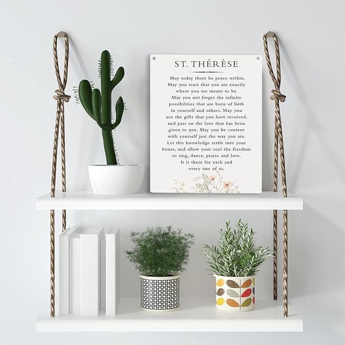 Inspirational Wall Art St. Therese Quote May Today There Be Peace Within Wooden Hanging Sign Literary Home Decor Home Office Church School Decor Great Catholic Gift 10x8 Inches