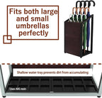 AKIRA Large Capacity Umbrella Stand for 24-Umbrellas Modern Brown Wood Grain & Black Metal Entryway Organizer Rack Holder for Office or Lobby, Model US-US-0625-BKDB