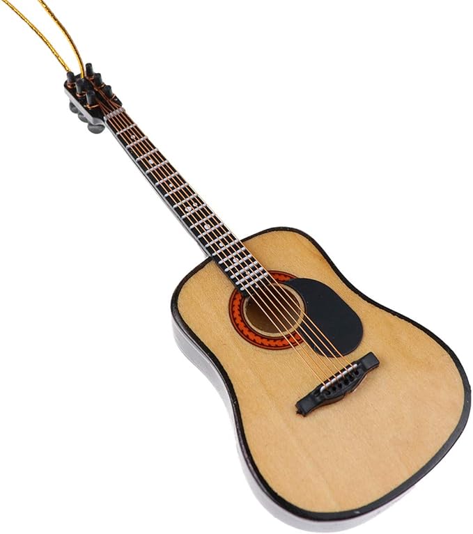 Wooden String Miniature Guitar Hanging Ornament Mini Musical Instrument Replica Holiday Tree Home Decoration Display Ornament (5.12" Acoustic Guitar)