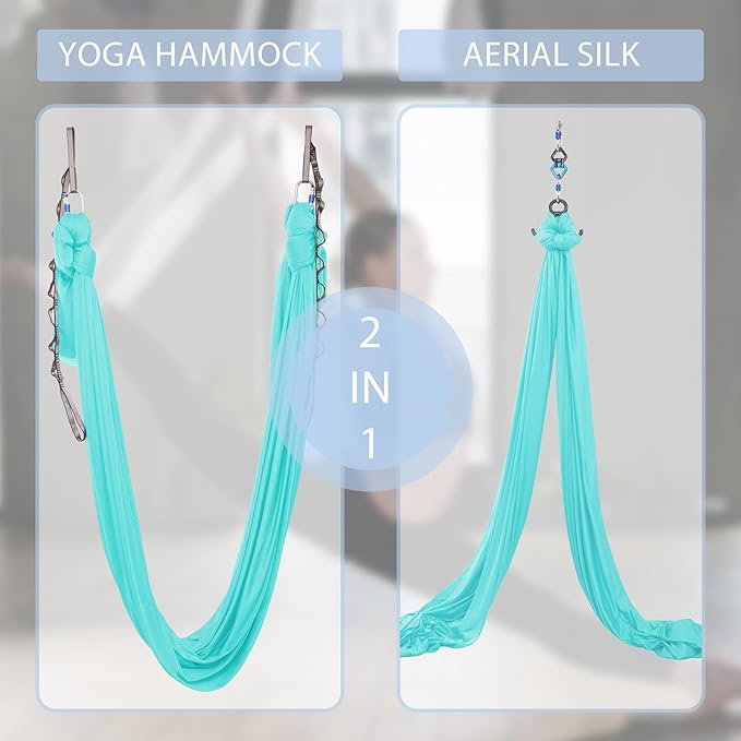Aerial Silks Yoga Swing Set - 9/11 Yards Aerial Yoga Hammock Kit Anti-Gravity Flying for Fitness, Low/Non Stretch Nylon Tricot Fabric Hardware Included for Dance