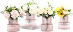 Ribbed Glass Vases, Set of 4 Small Vases for Flowers, Pink Glass Vase for Tulips, Modern Vase for Living Room, Kitchen, Office, Entryway, Bookshelf, Wedding Gifts, Birthday, 6 Inches
