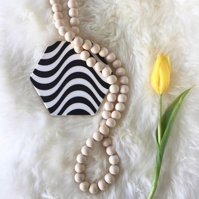 IMIKEYA Wooden Bead Tassel Decoration 57 Inch Natural Wood Beads Garland for Farmhouse Boho and French Country Home Decor Perfect for Tiered Trays and Centerpieces
