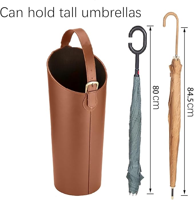 Indoor Entryway leather Umbrella bucket，Large Capacity Umbrella Storage stand，tall umbrella holder,For Hotel,Offices,home,Commercial(Black+brown)