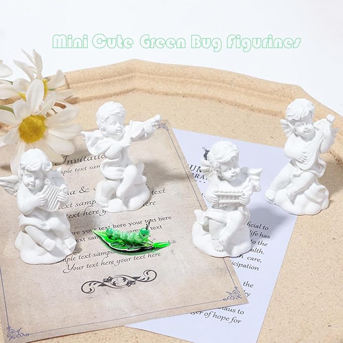 Tiny 2.16" Long Green Worm Figurine - Miniature Hand Blown Glass Bug Insect Colorful Crystal Animals Statue Decorative Collectible Figurines Décor Gifts