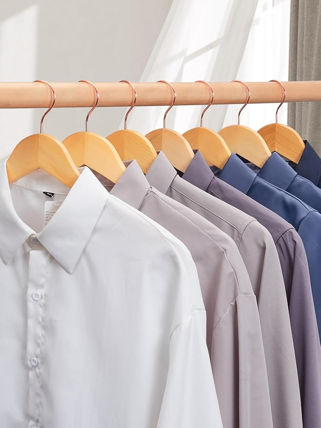 Smartor Wooden Hangers 20 Pack, Solid Wood Coat Hanger for Closet, Heavy Duty Wood Hangers for Suits, Shirts, Dresses, with 360° Rose Gold Hook, Non Slip Pant Bar, Natural