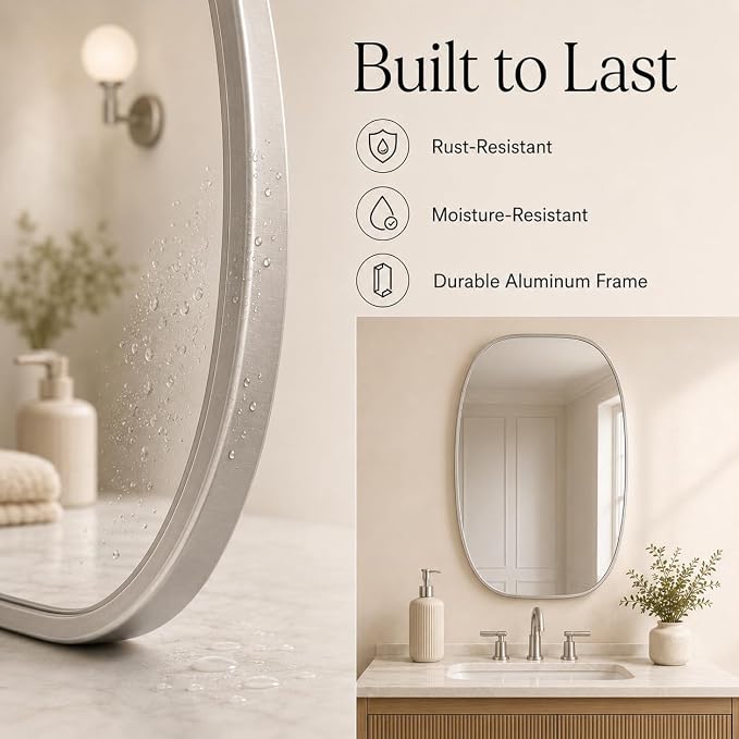 USHOWER Silver Oval Arch Bathroom Mirrors for Over Sink, 20x30 Inch Bathroom Vanity Mirror for Bathroom, Bedroom, Vanity, Entryway, Aluminium Frame, Anti-Rust, Modern Wall Decor