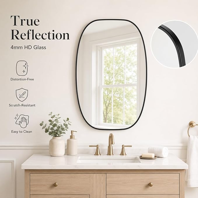 USHOWER Black Oval Arch Bathroom Mirrors for Over Sink, 20x30 Inch Bathroom Vanity Mirror for Bathroom, Bedroom, Vanity, Entryway, Aluminium Frame, Anti-Rust, Modern Wall Decor