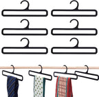 AHANDMAKER 10Pcs Plastic Hanger, Scarf Hanger Black Rectangular Towel Holders Space Saving Scarf Organizer Hooks Closet Organizers and Storage for Ties Scarves Belts, 8.4x3Inch