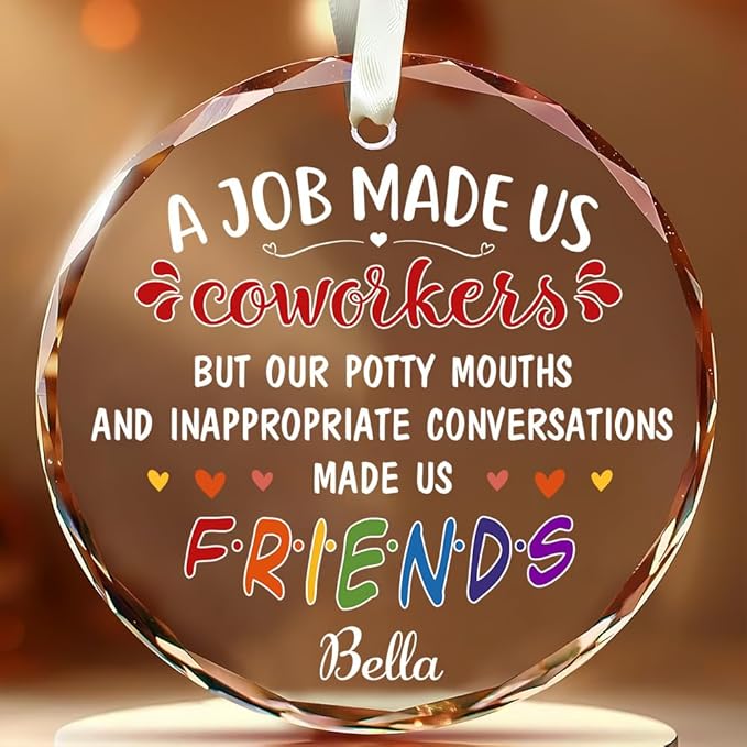 BSQUIELE Personalized Christmas Glass Ornament 2025 - Appreciation Gift for Coworkers - Funny Birthday Friendship Thank You Gift for Work Bestie Friends, Boss, Manager, ColleagueTree Decoration